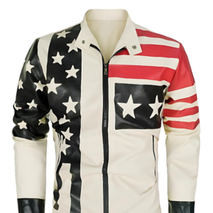 A stylish American flag leather jacket.