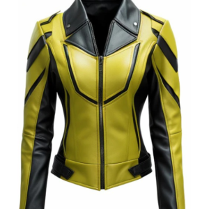 Women's Yellow and Black Leather Biker Jacket – Bold, stylish design with premium leather.