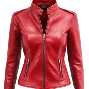 Women's Red Leather Jacket, Front View