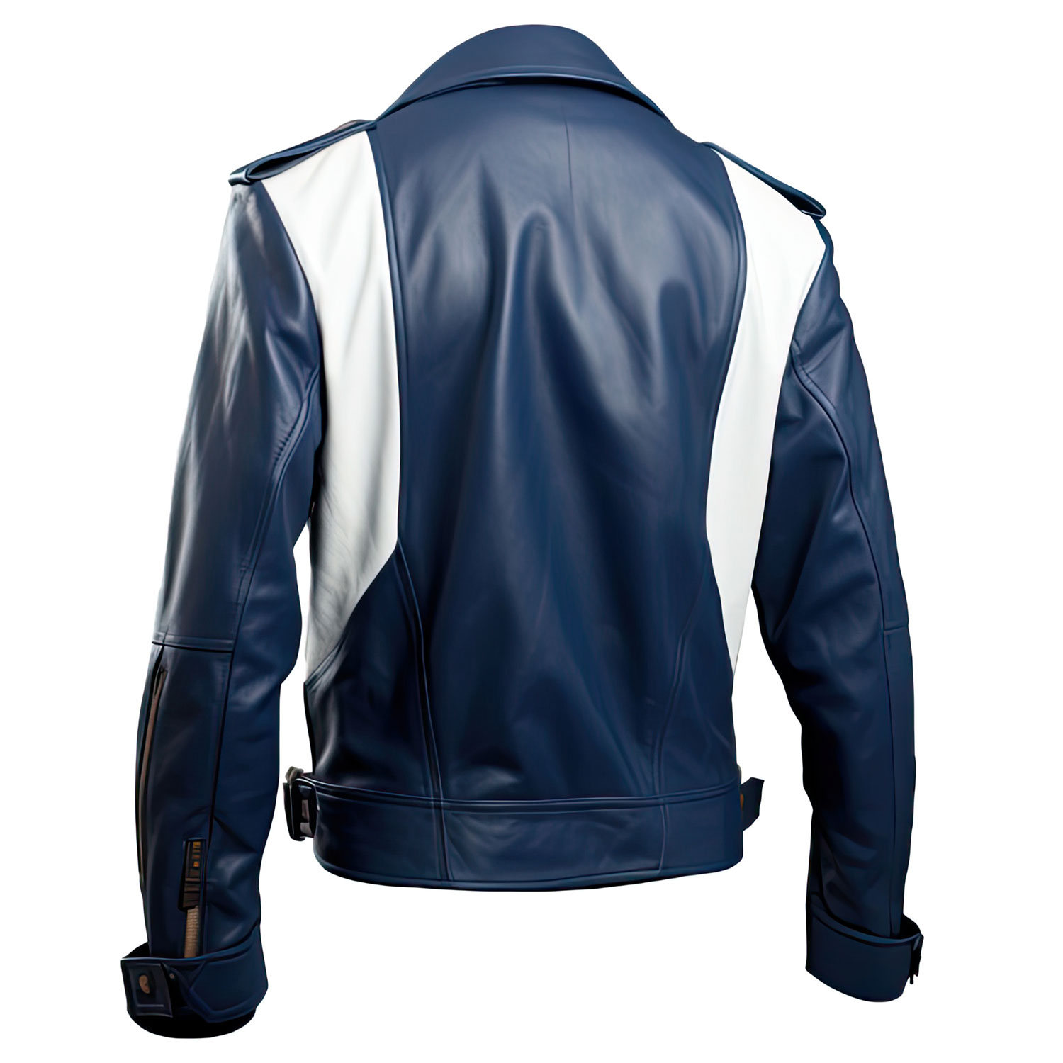 Mens Navy Blue and White Leather Biker Jacket Stylish Motorcycle Jacket 2