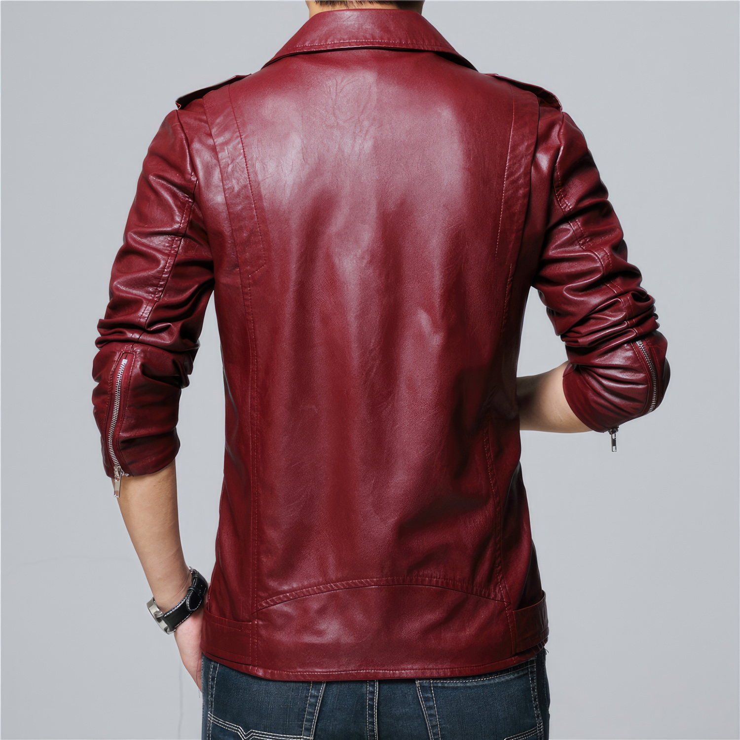 Mens Red Leather Jacket – Stylish Genuine Leather Biker Jacket Everlast Leather 2