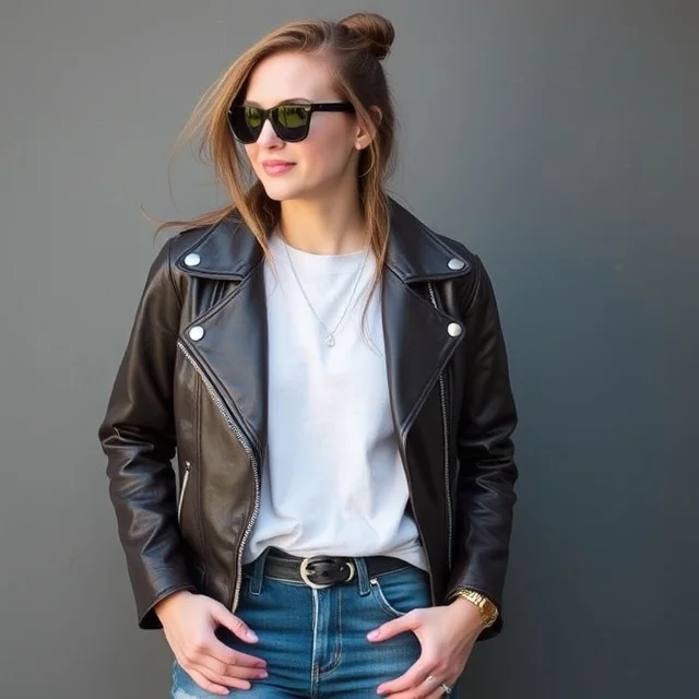 casual leather jacket outfit 1