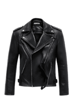 Classic black leather biker jacket front view