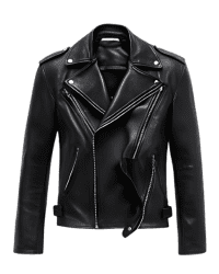 Classic black leather biker jacket front view