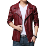 Front View – Red Leather Biker Jacket for Men