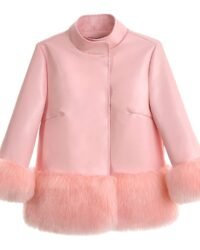 Front View – Pink Leather Winter Jacket for Women