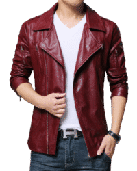 Front View – Red Leather Biker Jacket for Men