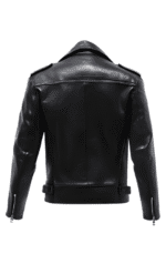Classic black leather biker jacket back view