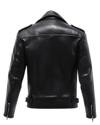 Classic black leather biker jacket back view