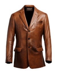 Men’s 3-Button Vintage Brown Leather Blazer – Classic Leather Jacket front view
