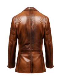 Classic vintage brown leather blazer for men with 3-button closure