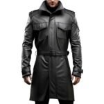 mens black military leather jacket