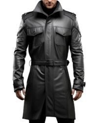 mens black military leather jacket