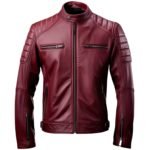 mens maroon leather racer jacket