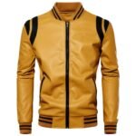 mustard yellow leather varsity jacket