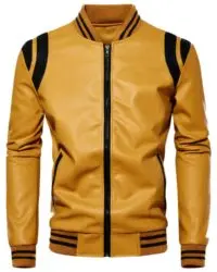 mustard yellow leather varsity jacket