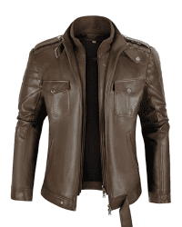 Classic brown leather jacket front view