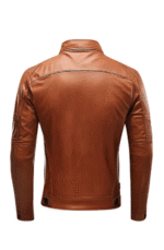 Back view of men’s dark brown aviator coat with shearling lining