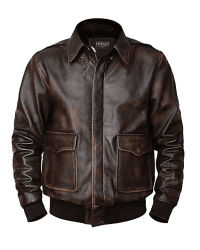 Chocolate brown leather biker jacket front view