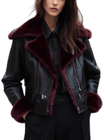 sheepskin jacket with burgundy shearling