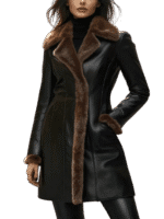 black leather fur coat