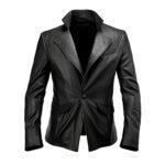 Front View – Men’s Black Leather Blazer