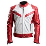 Front View – Red and White Leather Jacket for Men