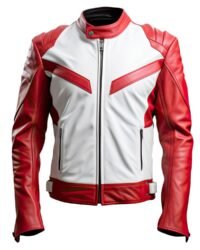 Front View – Red and White Leather Jacket for Men