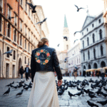 Women’s cropped black bridal jacket styled with white gown