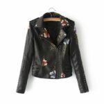 Women’s Faux Leather Embroidered Floral Jacket
