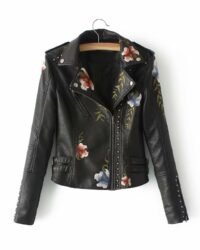 Women’s Faux Leather Embroidered Floral Jacket