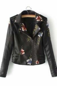 Women’s Faux Leather Embroidered Floral Jacket