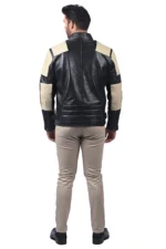 Men’s Black Leather Biker Jacket with Beige Shoulders