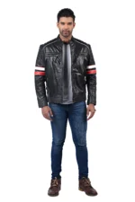 Men’s Black Leather Cafe Racer Jacket