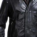 Men’s Black Leather Jacket with Hood