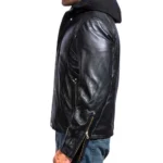 Men’s Black Leather Jacket with Hood