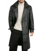 Men’s Black Leather Trench Coat