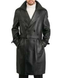Men’s Black Leather Trench Coat
