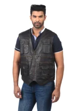 Men’s Black Leather Utility Vest