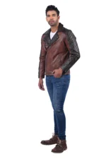 Men’s Brown & Black Quilted Leather Biker Jacket