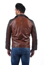 Men’s Brown & Black Quilted Leather Biker Jacket