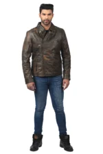 Men’s Distressed Brown Leather Biker Jacket