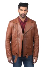 Men’s Tan Brown Leather Biker Jacket