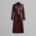 Selena Gomez Inspired Burgundy Leather Trench Coat