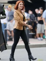 Scarlett Johansson Inspired Tan Leather Jacket