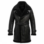 black real leather shearling coat