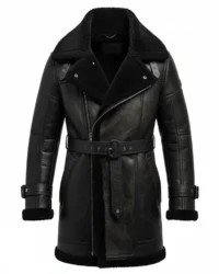 black real leather shearling coat